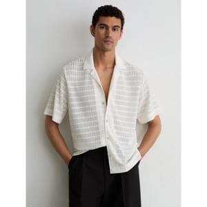 REISS Sid Chevron-Crochet Cuban-Collar Shirt